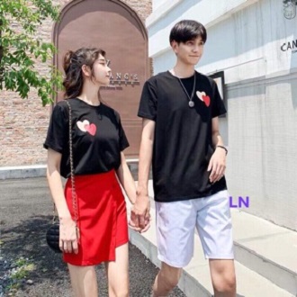 [ SIÊU PHONG CÁCH ] Áo thun đôi( giá đã gồm 2 áo) màu đen 2 tim ngực ép nổi .LOZITAR . { HÀNG ĐẸP } áo đôi nam nữ, áo cặp nam nữ