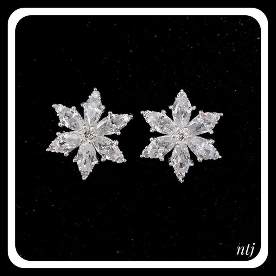 Bông tai nữ hoa tuyết, kiểu dáng tinh tế, chất liệu bạc thật sáng đẹp/ Trang sức bạc JQN gian hàng uy tín, chất lượng