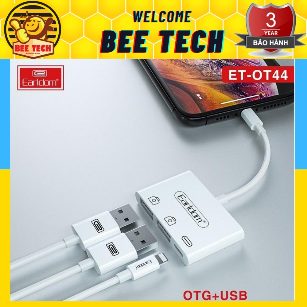 Jack chia cổng, giắc chuyển đổi chân sạc thành cổng sạc + 2 cổng OTG cho iPhone Earldom OT44- Beetech