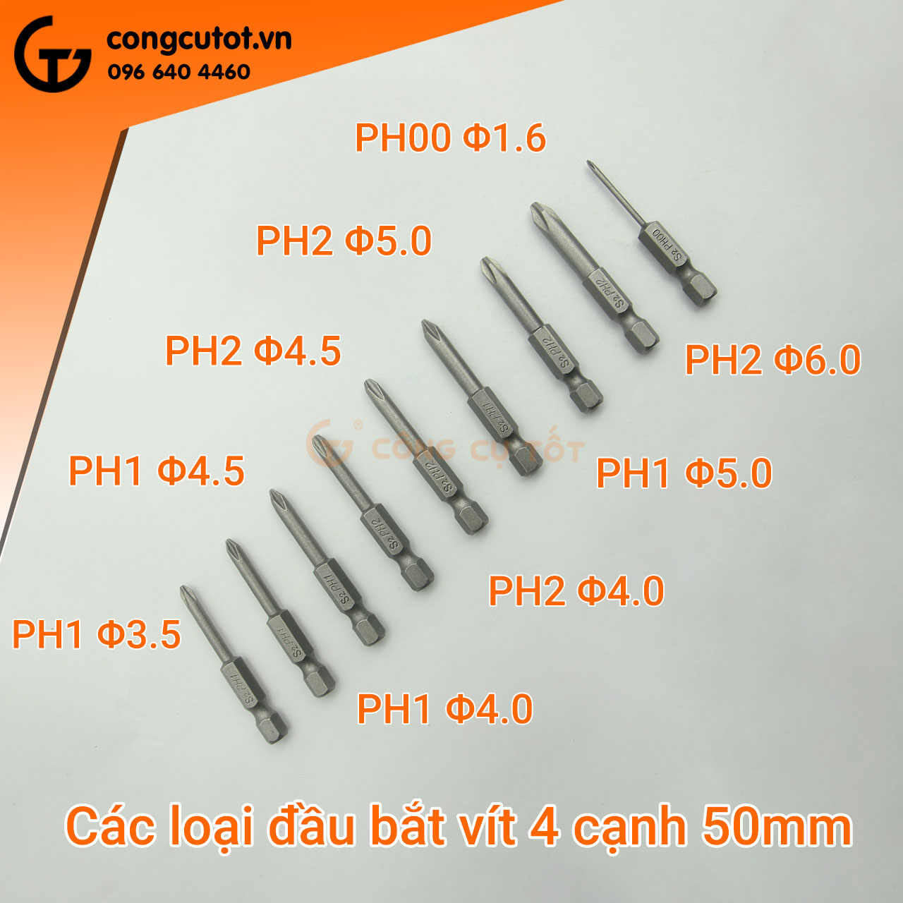 Đầu bắt vít 4 cạnh PH1 dài 50mm, 65mm, 75mm