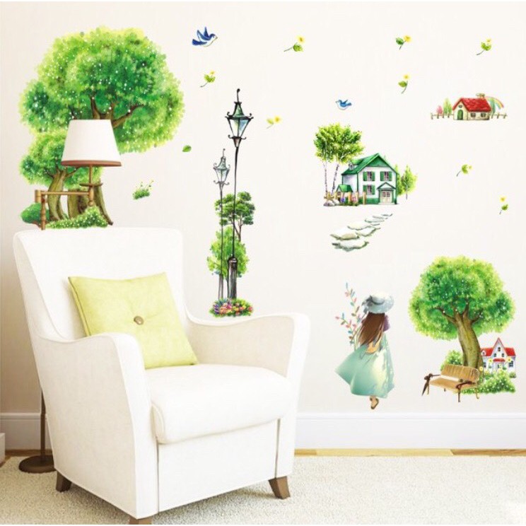 [HCM]DECAL DÁN TƯỜNG GIỎ HOA VÀ CÔ GÁI MỘNG MƠ