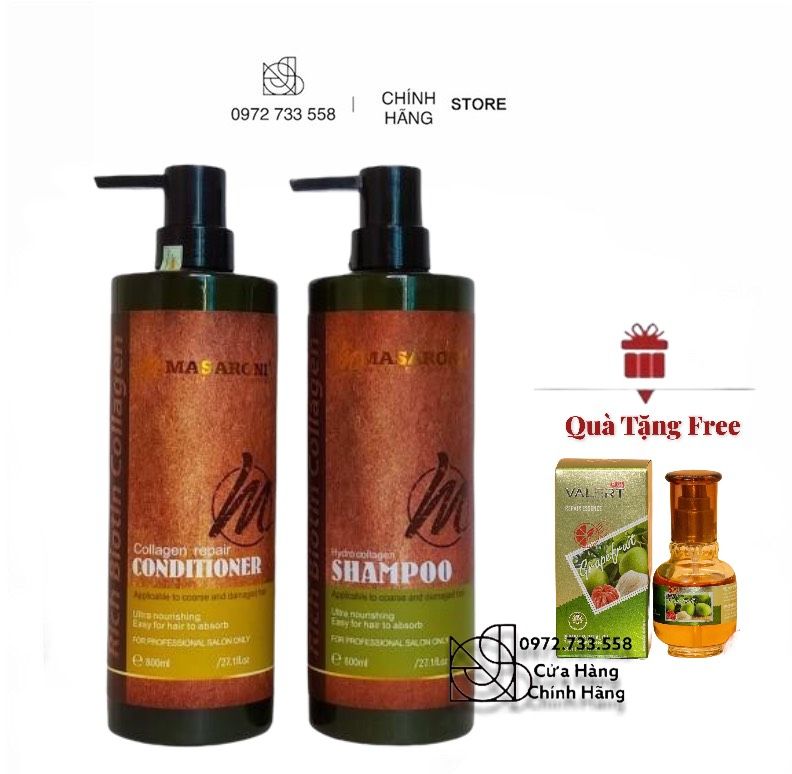 Tặng tinh dầu - gội xả phục hồi siêu mượt tóc masaroni rich biotin collagen repair 500ml - 800ml