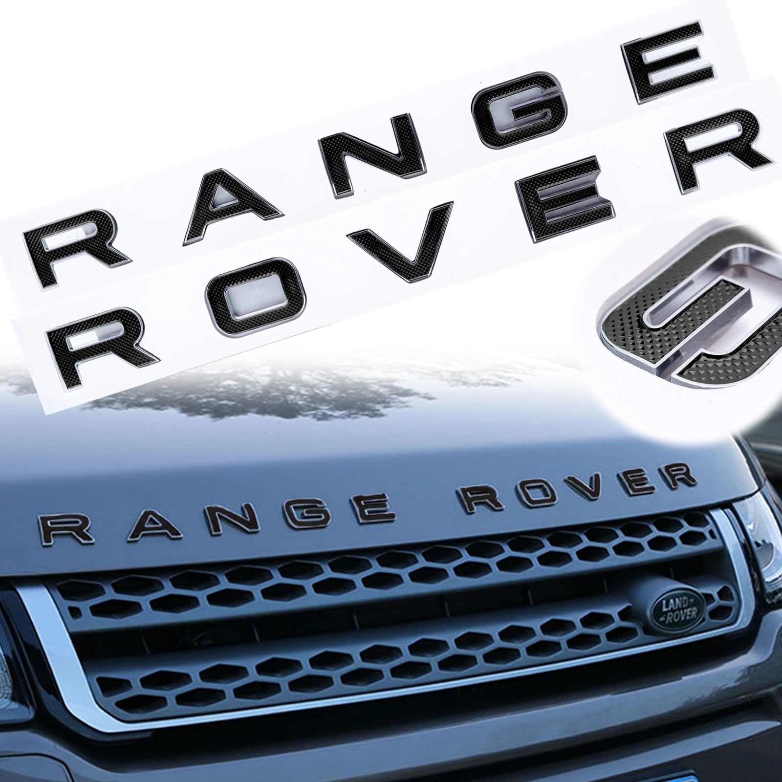 Tem Logo Chữ Nổi RANGE ROVER Dán Tráng Trí Xe - đen