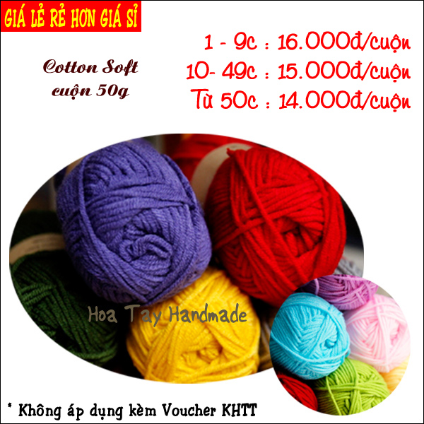 Len Cotton Soft len sợi đan móc thủ công - Hoa Tay Handmade