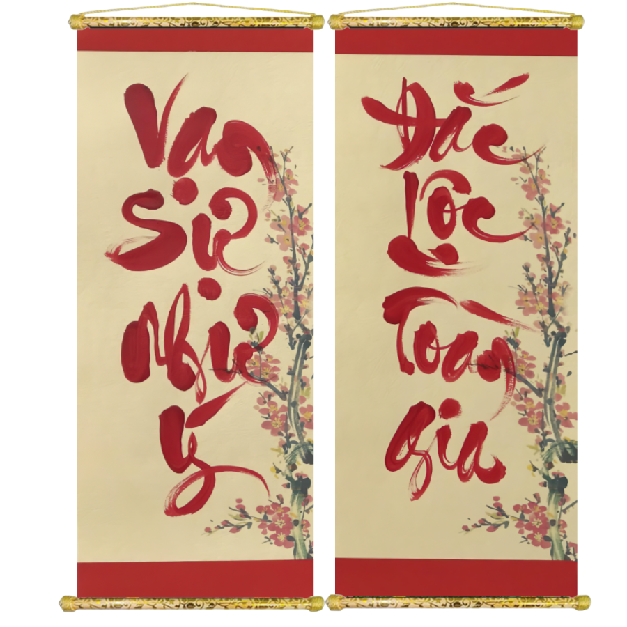 Tranh liễn câu đối trang trí tết 2024 - "vạn sự như ý, đắc lộc toàn gia"