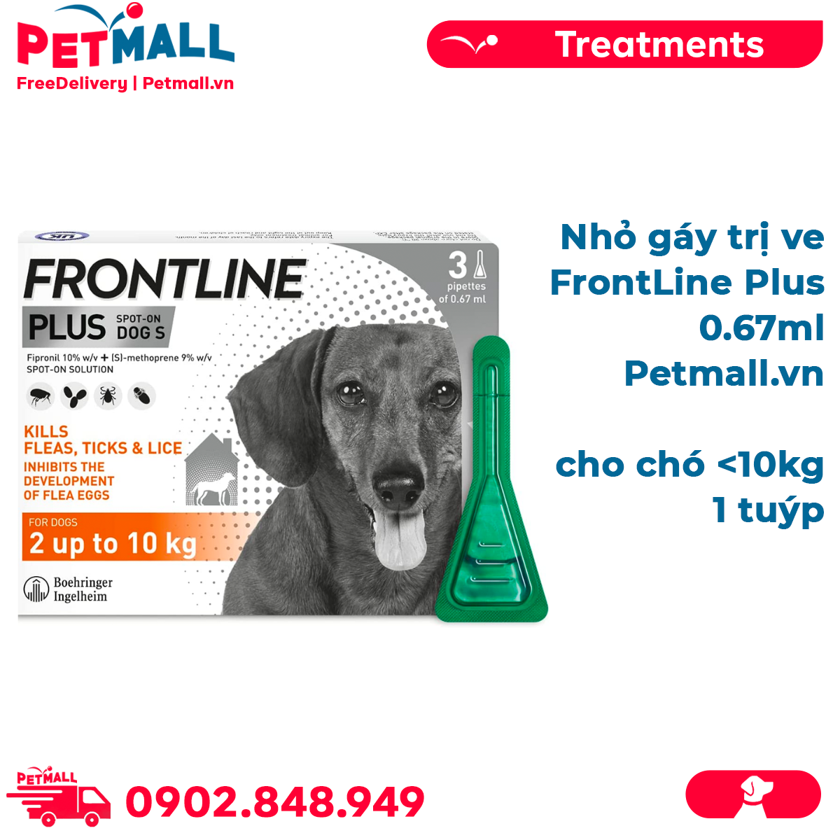 Nhỏ gáy trị ve FrontLine Plus 0.67ml cho chó 10kg - 1 tuýp Petmall