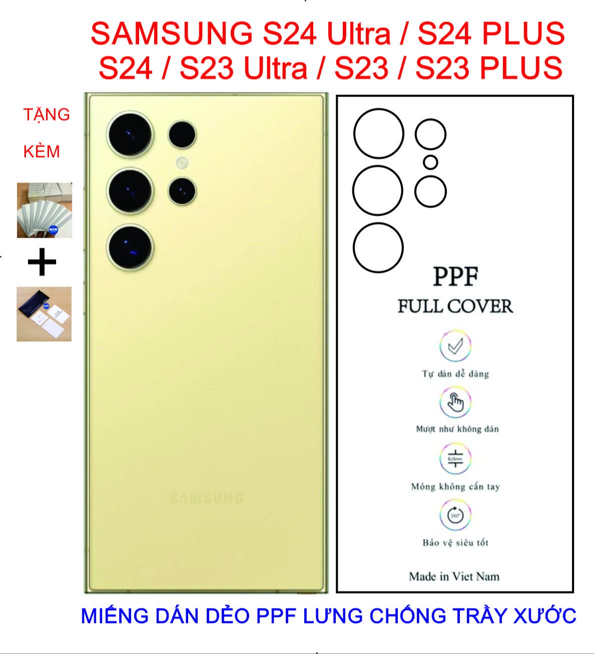 Dán dẻo ppf lưng cho samsung s24 ultra / s24 plus / s24/ s23 ultra / s23 plus/ s23, bảo vệ lưng máy chống trầy xước