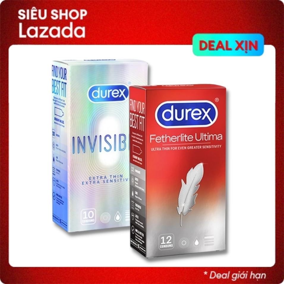 bao cao su durex invisible extra thin cực siêu mỏng + durex fetherlite siêu mỏng 02 hộp