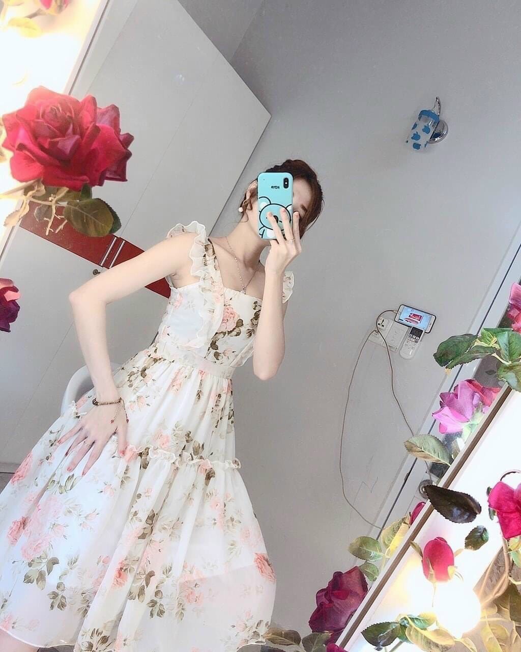 [HCM]ĐẦM HOA 2 DÂY XÒE VINTAGE SIÊU XINH DX