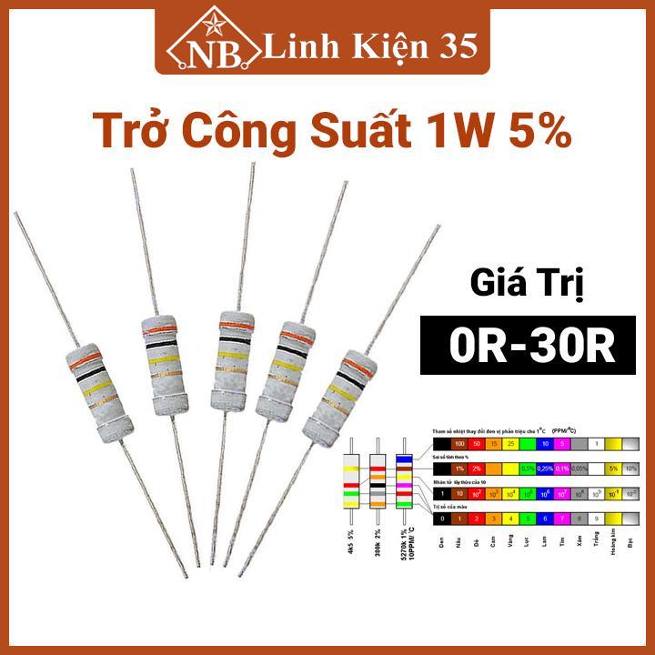 Gói 10 con trở vạch công suất 1w 5%, điện trở sứ giá trị 0r - 30r