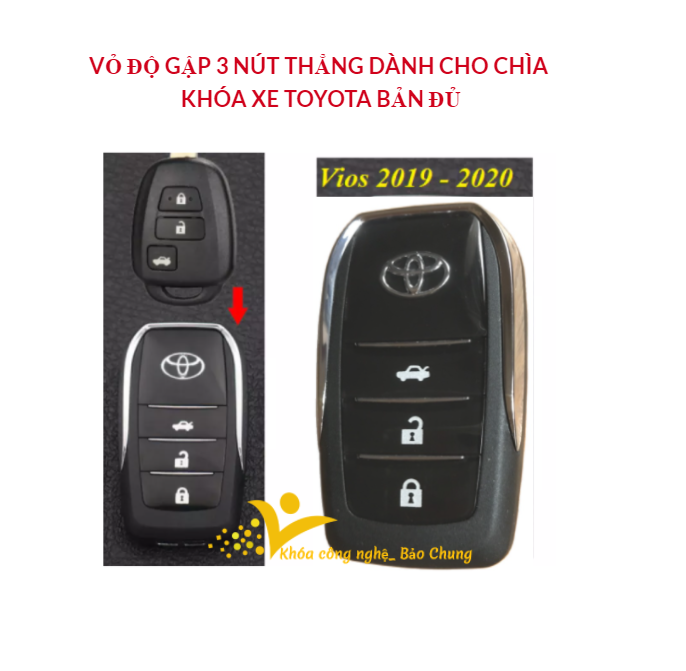 Vỏ chìa khóa xe Vios đời 2019- 2022 loại 3 nút thẳng, có nút mở cốp