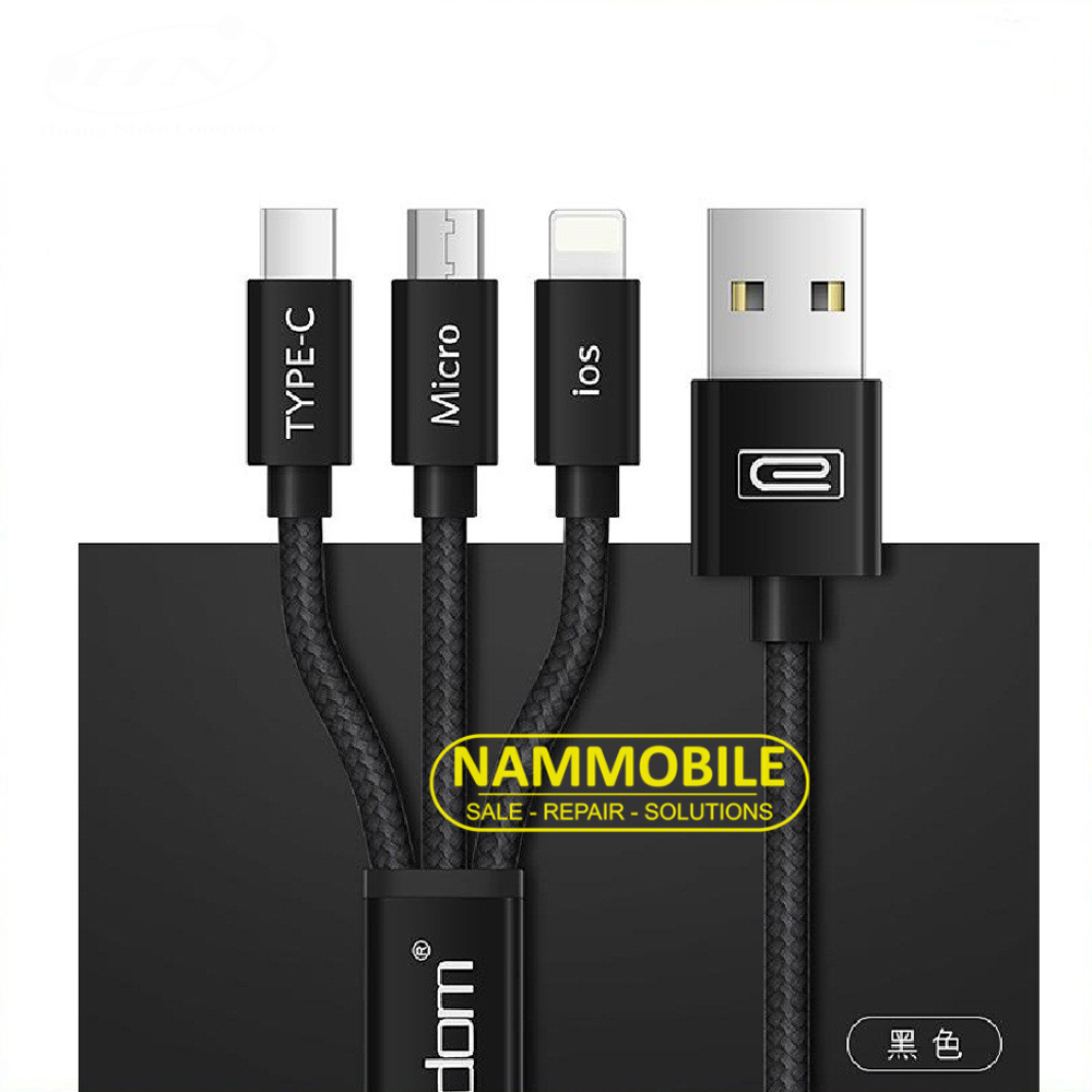 FREE SHIP Cáp Sạc 3 Đầu Lightning Type-C Micro USB Earldom 1m2 Bảo Hành 12 Tháng