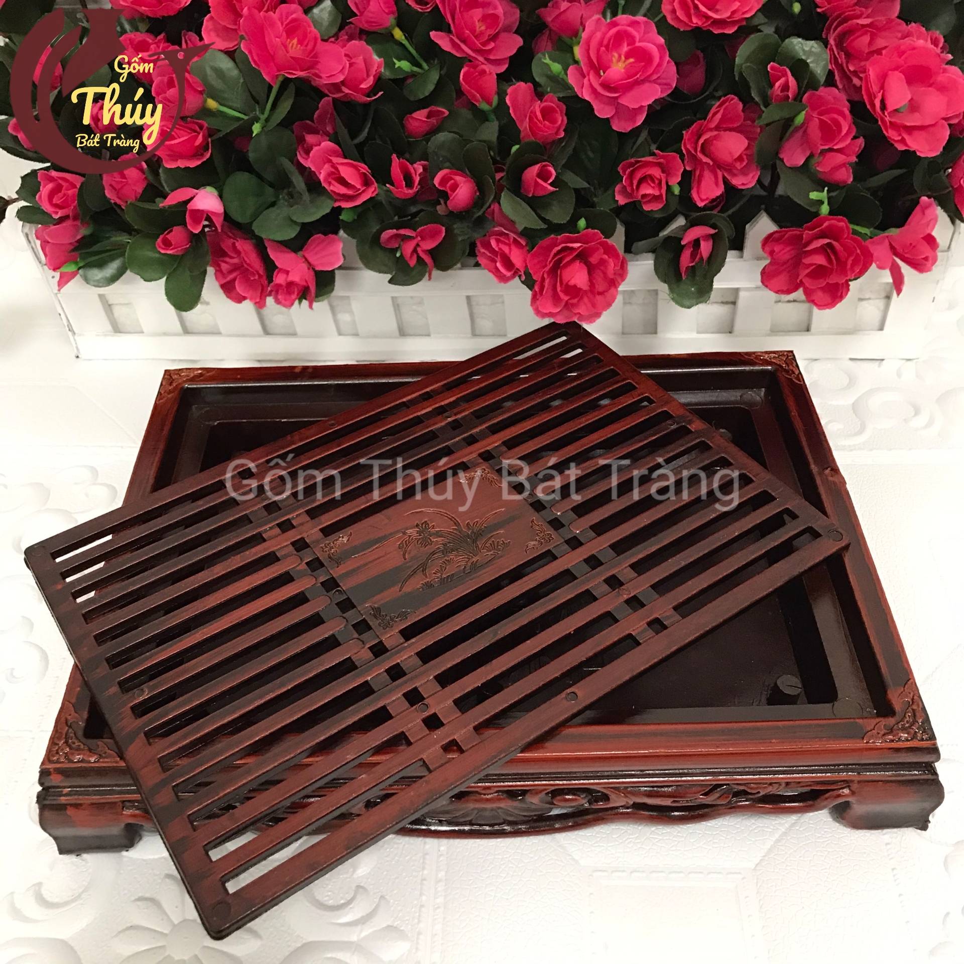 Khay trà 33 x 23 x 5 cm (có khay hứng nước)