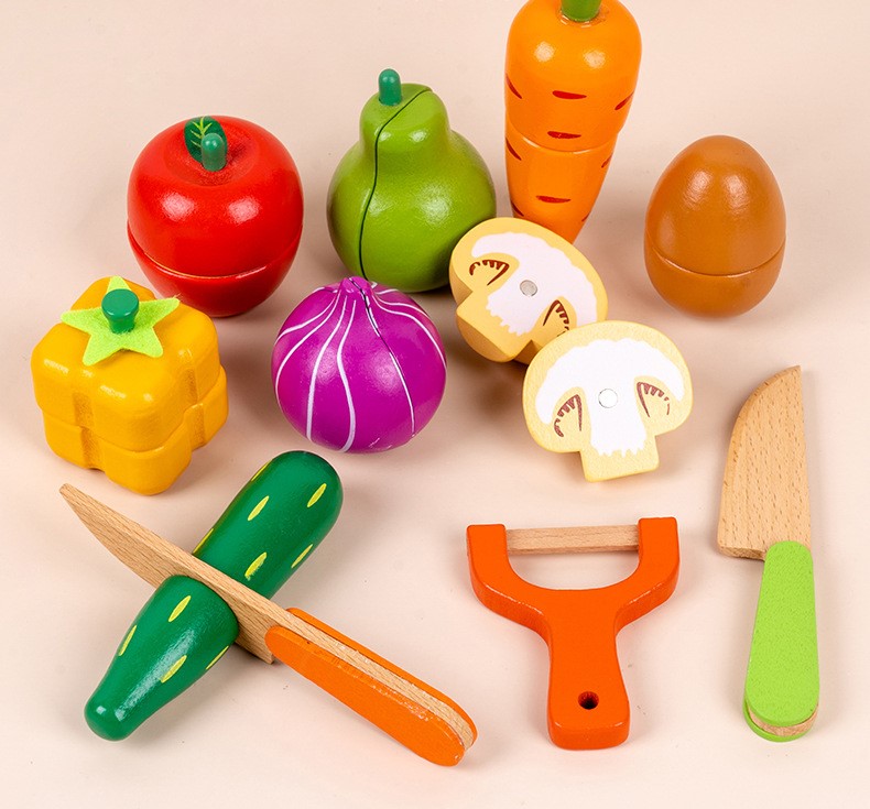 Đồ chơi gỗ mô phỏng cắt trái cây và rau củ quả 12 chi tiết, đồ chơi cắt bánh trái cây rau củ bằng gỗ cho bé