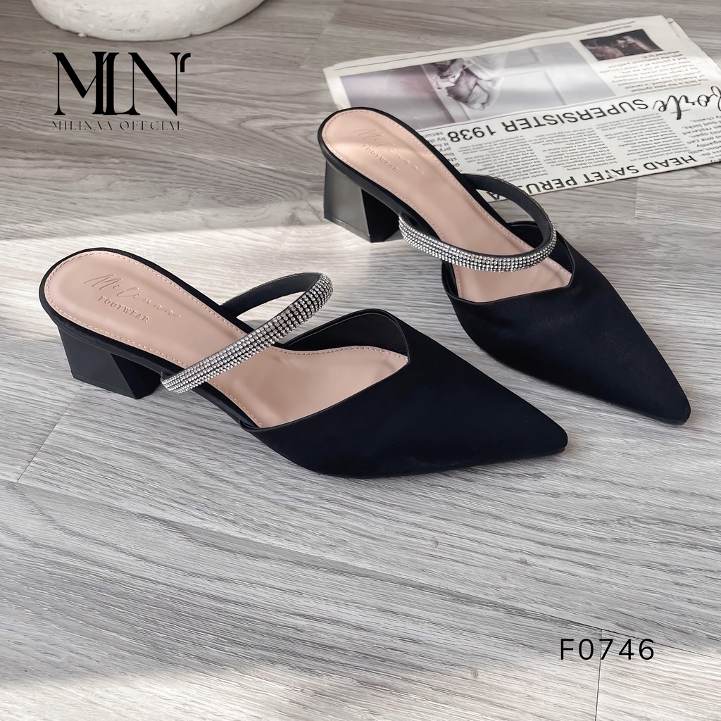 Giày nữ sục 4p bít tim quai kim tuyến mãnh f0746