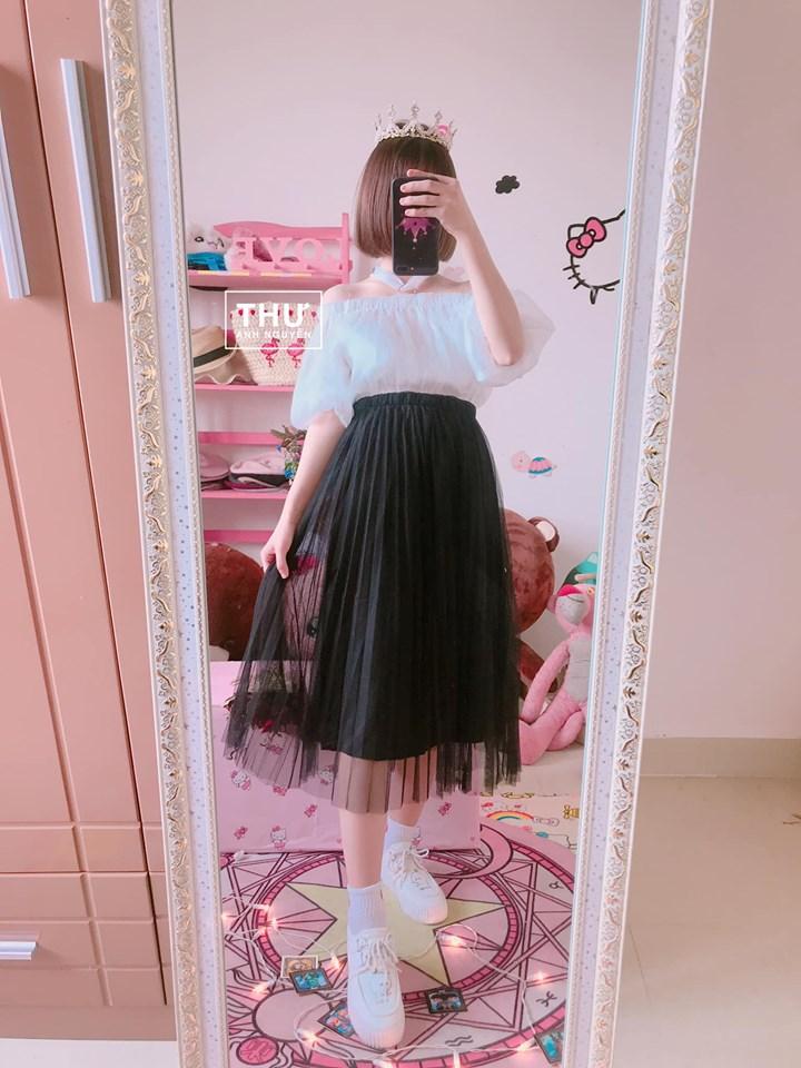 [HCM]SET ÁO TRÊC VAI CỘT DÂY CHÂN VÁY TUTU ĐEN