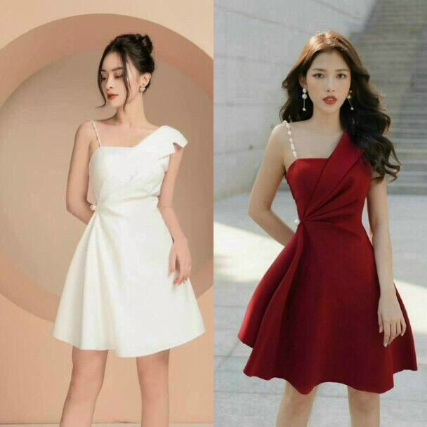 [FREESHIP MAX + HOÀN TIỀN MAX 15%] ĐẦM LỆCH VAI DÂY CƯỜM XÒE NHẸ ( CÓ MÚT NGỰC)