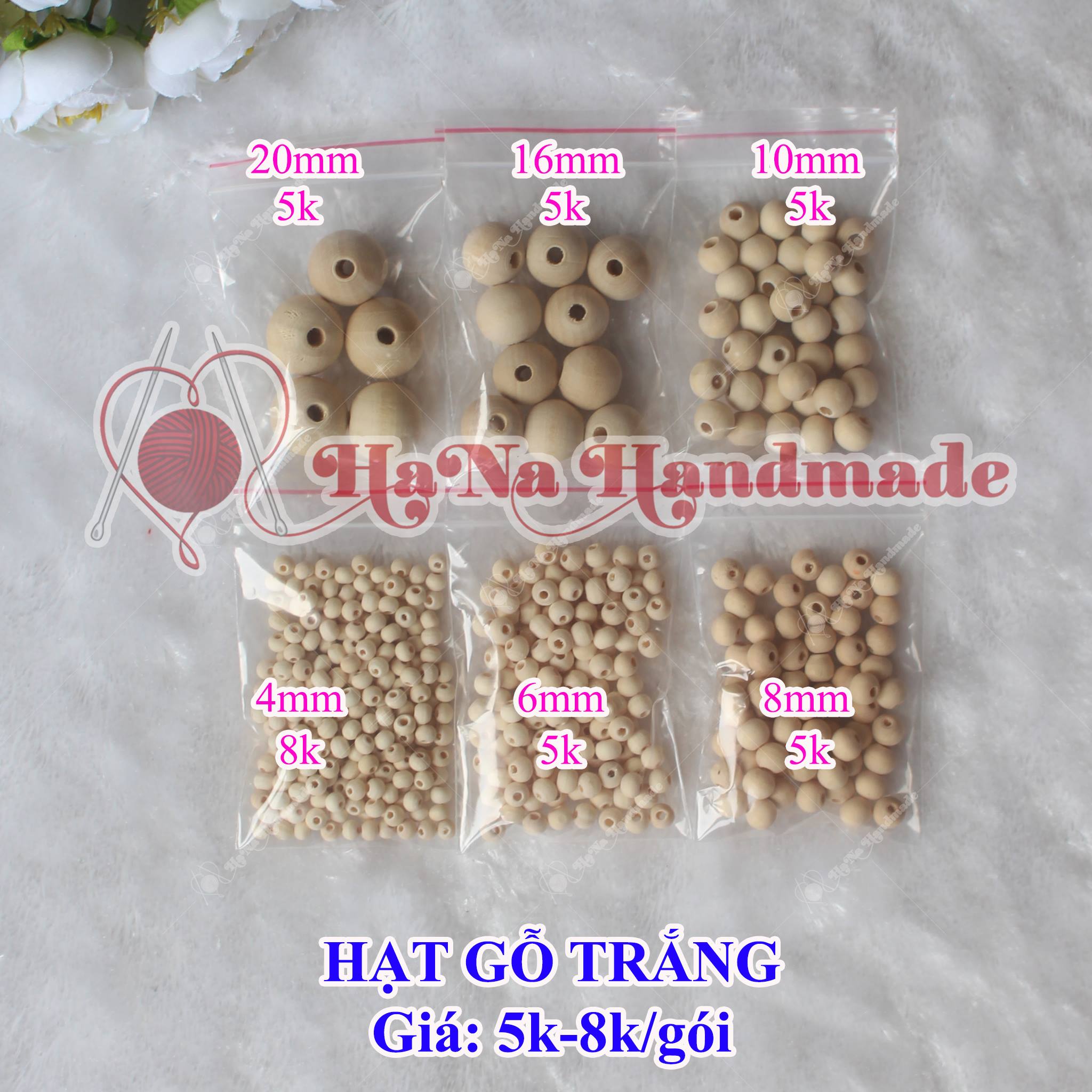 Hạt gỗ trắng trang trí