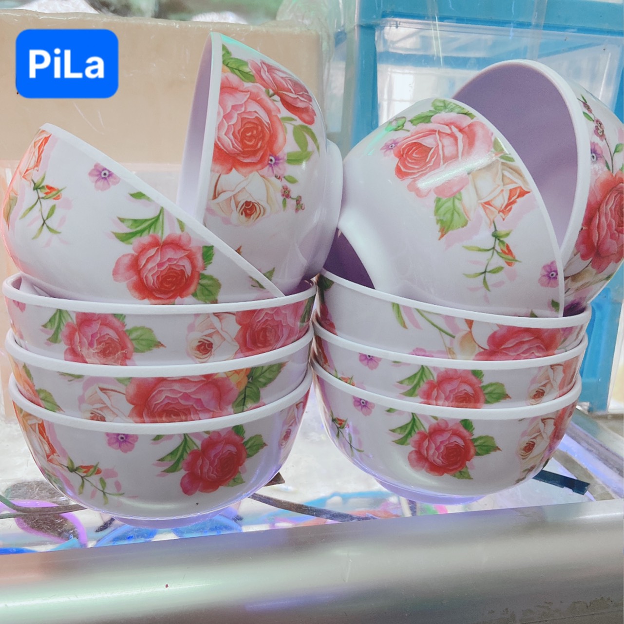 Chén Ăn Cơm In BÔng MeLamine Hạn Chế Vở, Chén Nhẹ Dễ Sử Dụng