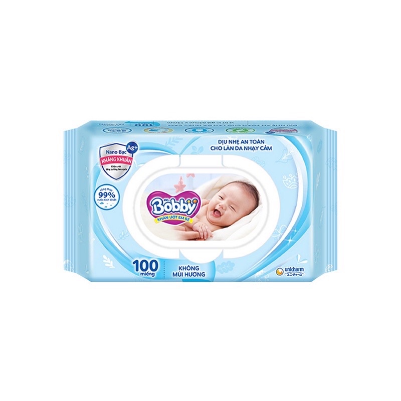 Combo 6 gói khăn ướt có mùi/ không mùi Bobby 100 miếng