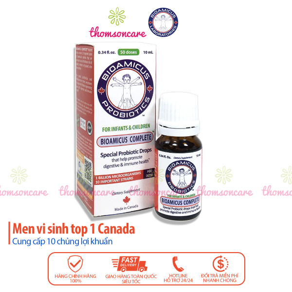 Men vi sinh Bioamicus Complete - 10 chủng lợi khuẩn - giảm táo bón, hết biếng ăn, ổn định tiêu hóa cho bé từ Canada nhập khẩu
