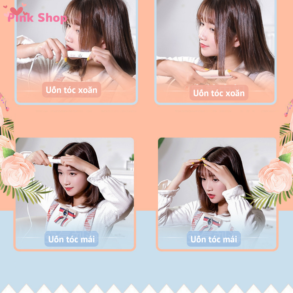 Máy uốn tóc, Máy duỗi tóc mini Pinkshop nhiều chức năng làm xoăn, cụp ép thẳng