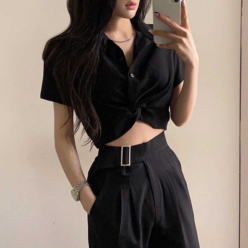 Áo Sơ Mi Crotop Lụa Dáng Cộc Tay Vạt Chéo (Ct003)