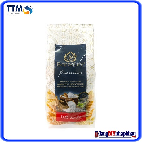 Mì nui xoắn rau củ 3 màu Bartolini 400g
