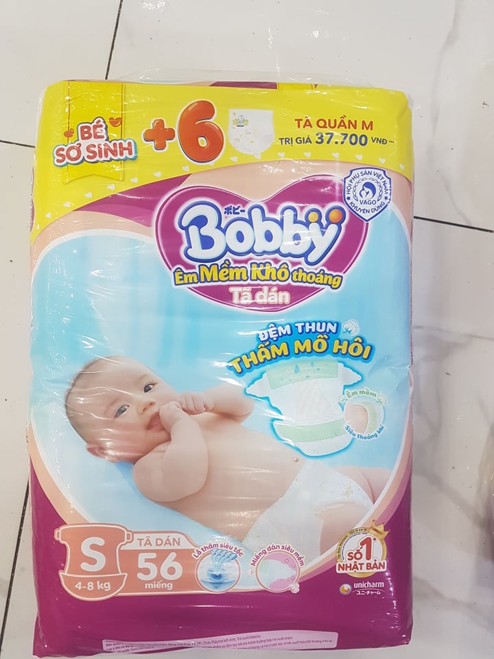 Tã Dán Bobby Sơ Sinh Newborn1 (108 Miếng)/ Newborn2 (60 Miếng) / S56 (56+6 Miếng ) Siêu Thấm