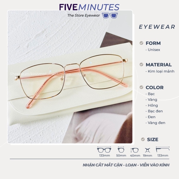 Giá bán Gọng kính cận nữ  kim loại mảnh dáng vuông Fiveminutes 8818 nhiều màu siêu xinh