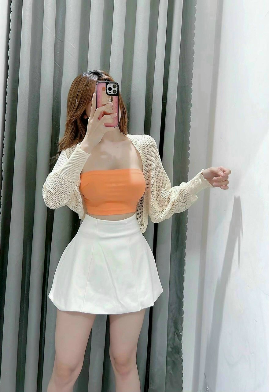 Áo khoác lưới nữ tay dài dáng lửng