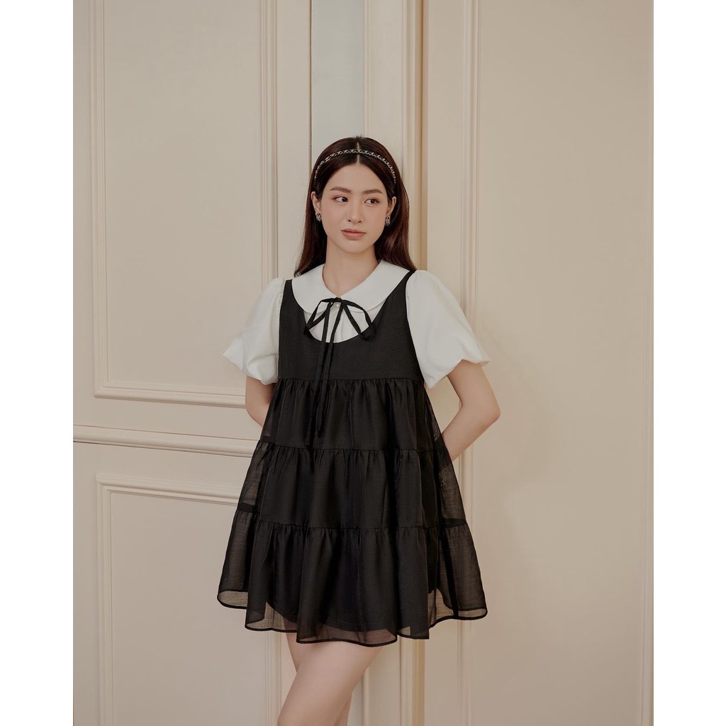 Set váy áo sơ mi nữ tay bồng Linly Store