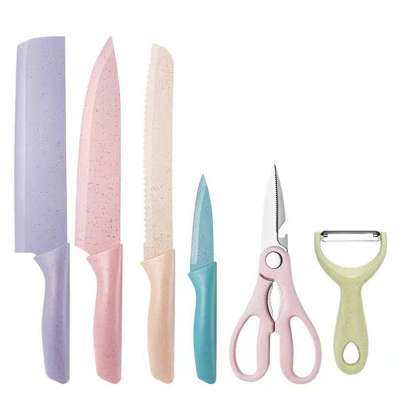Bộ Dao Kéo Làm Bếp 6 Món Lúa Mạch (Màu Pastel) - Bộ Dao Làm Bếp Đa Năng