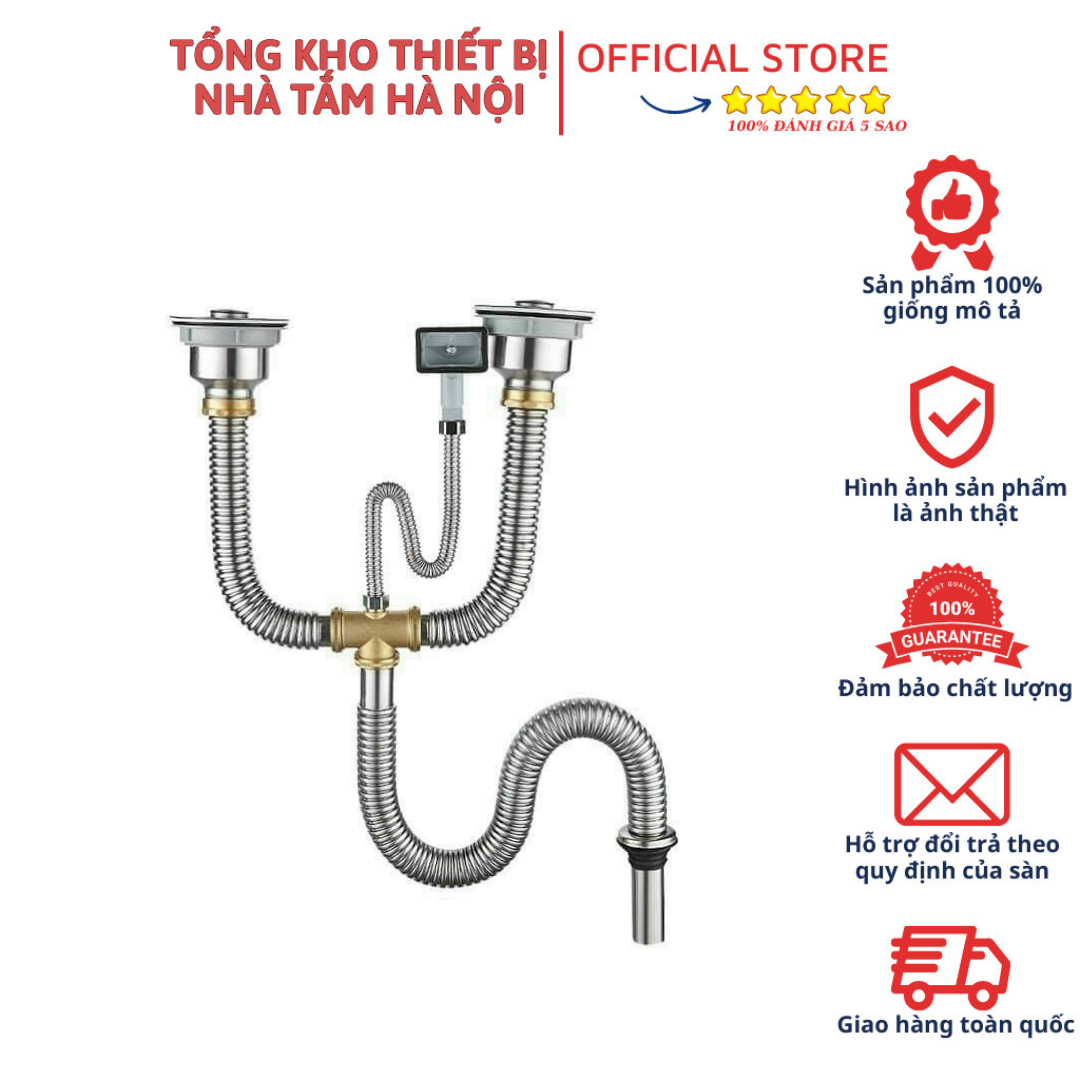 [ XI PHÔNG ] Bộ Ống Xã Bồn Chậu Rửa Chén Đôi 2 Hộc