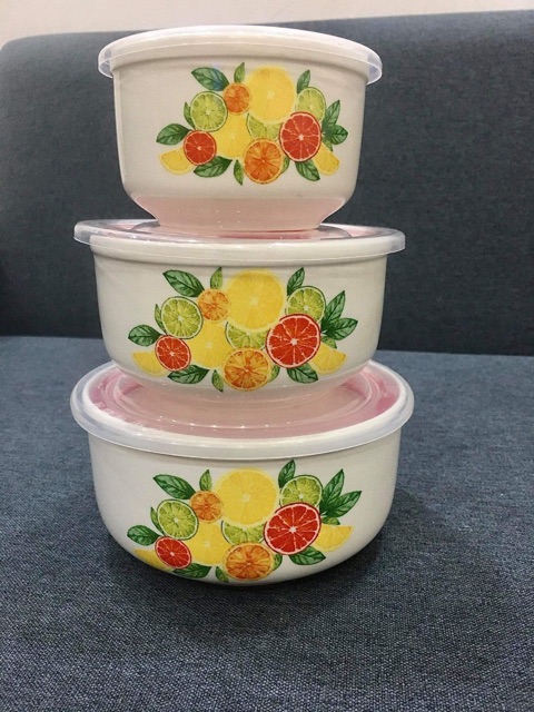 Bộ 3 thố sứ nắp hút chân không kiểu dáng hàn quốc