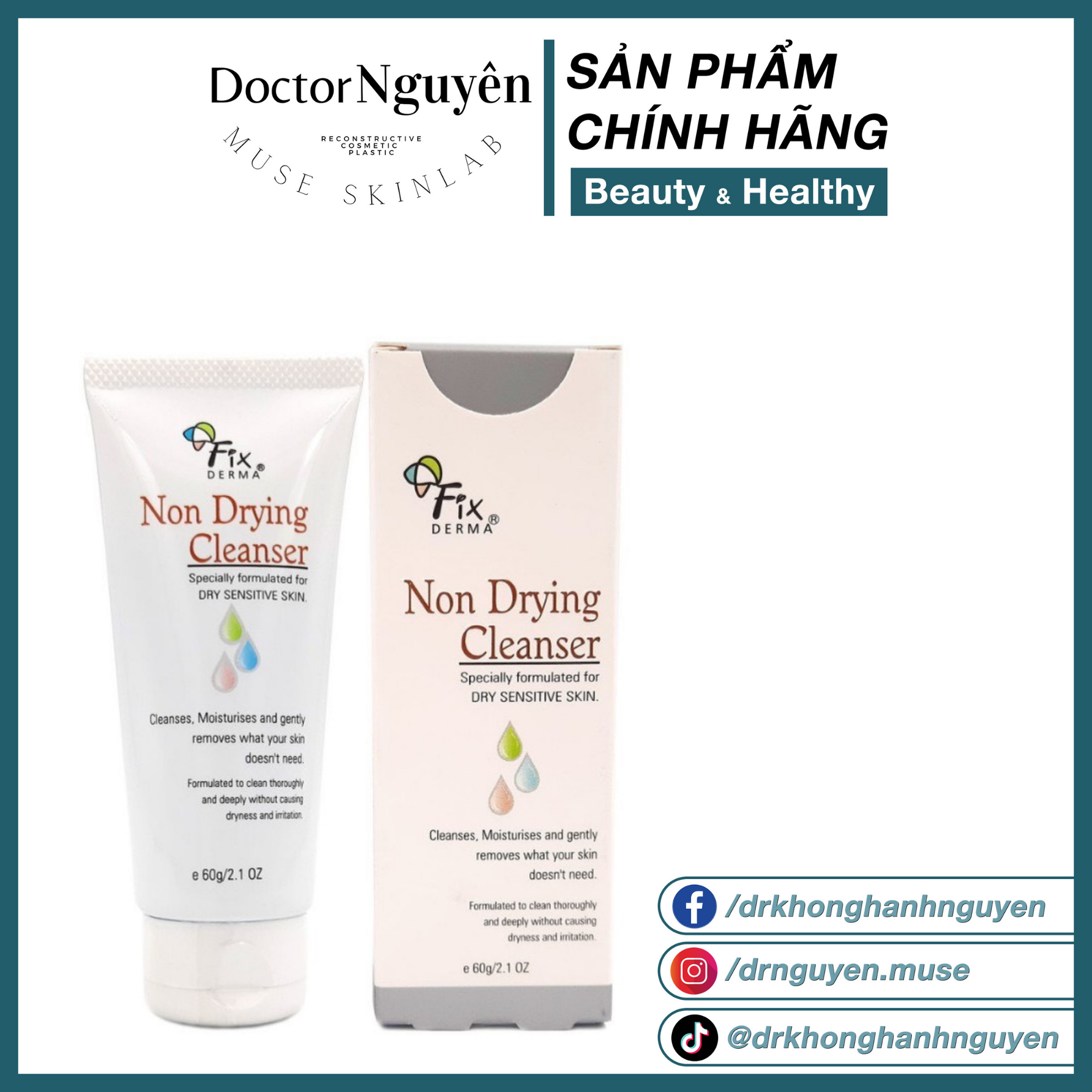 [HÀNG NHẬP KHẨU] Sữa Rửa Mặt Cho Da Khô Da Nhạy Cảm Fixderma Non Drying Cleanser (60g)