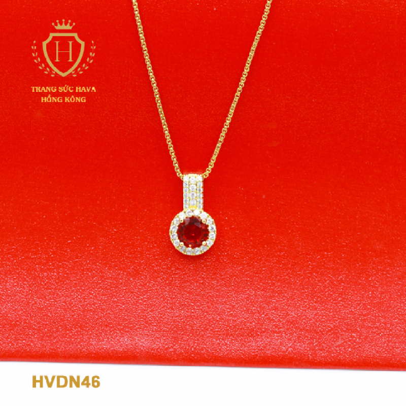 Dây Chuyền Nữ, Vòng Cổ Nữ Mặt Đính Đá (Màu Đỏ), Titan Xi Mạ Vàng Thật 10k, 18k, 24k Cao Cấp (Không Bị Đen) - Trang Sức Hava Hong Kong Phong Cách Thời Trang