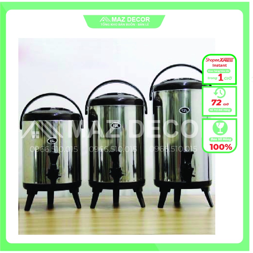 Sale giá sỉ tại xưởng bình ủ trà sữa 3 lớp giữ nhiệt inox 6l, 8l, 10l, 12l
