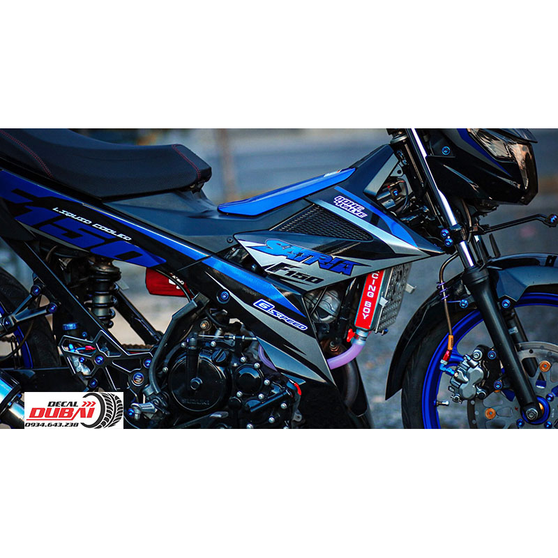 Tem Trùm Satria F150 Xanh Bạc Đen