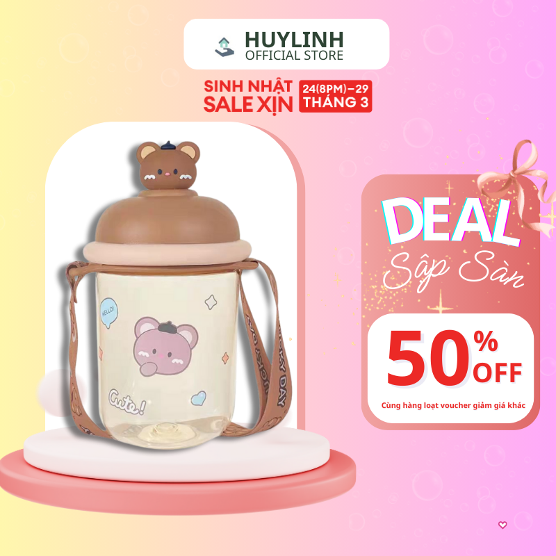 Bình nước hình thú kute nhiều hình kèm dây đeo đáng yêu