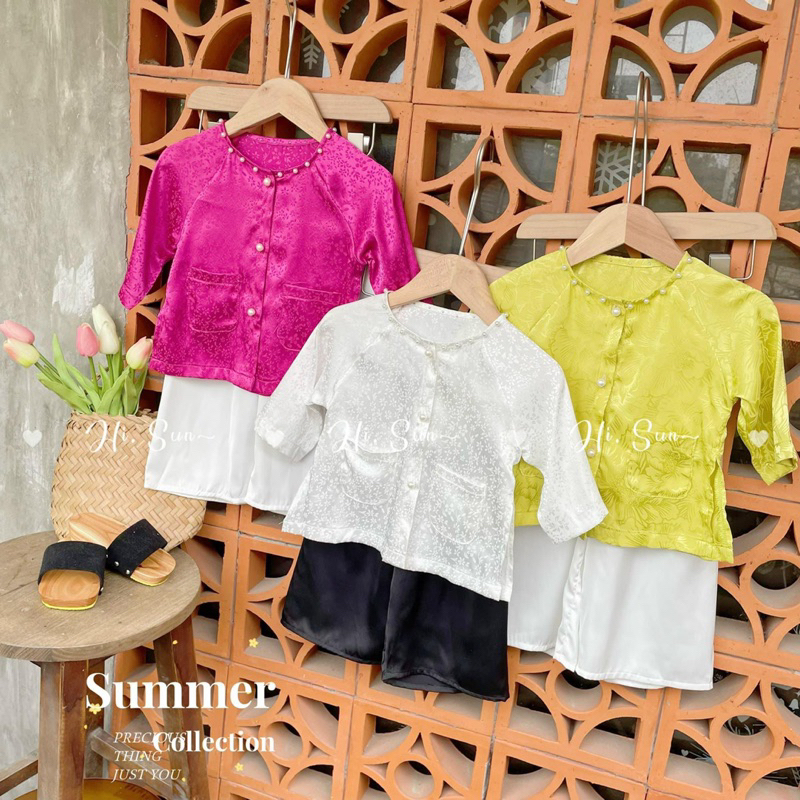 Bộ bà ba gấm lụa satin 3 màu cho bé gái
