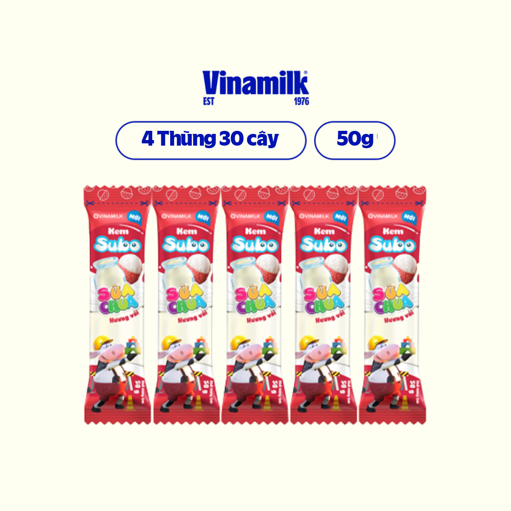 4 Thùng Kem sữa chua hương vải Subo cây x 50g - 30 cây/Thùng