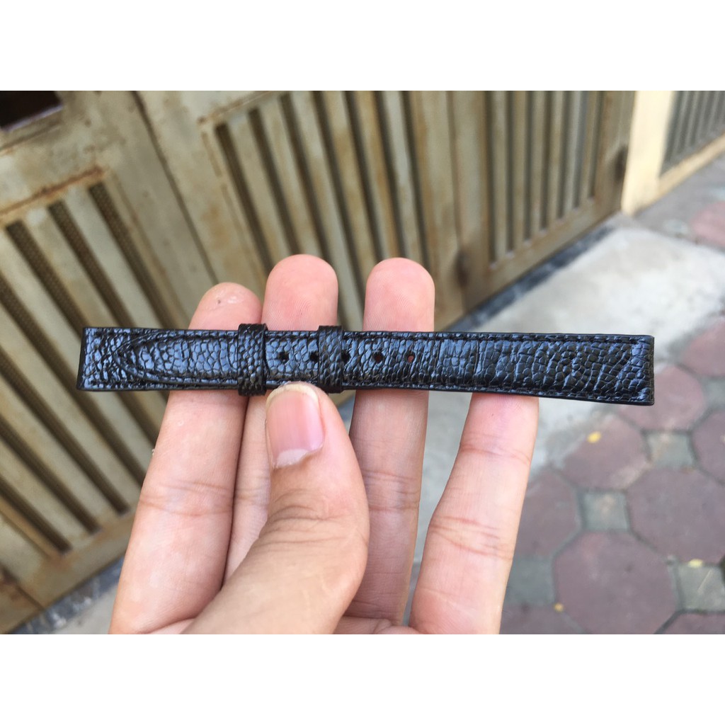 Dây Đồng Hồ Da Đà Điểu Nữ Màu Đen (Trong lót da bò) Đủ Size
