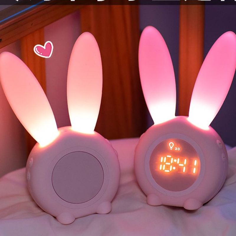 Đồng hồ báo thức điện tử kiêm đèn ngủ Tai Thỏ Bunny ✅ Đồng hồ để bàn✅ Cảm ứng âm thanh đổi màu✅ Thể hiện nhiệt độ✅ Decor trang trí