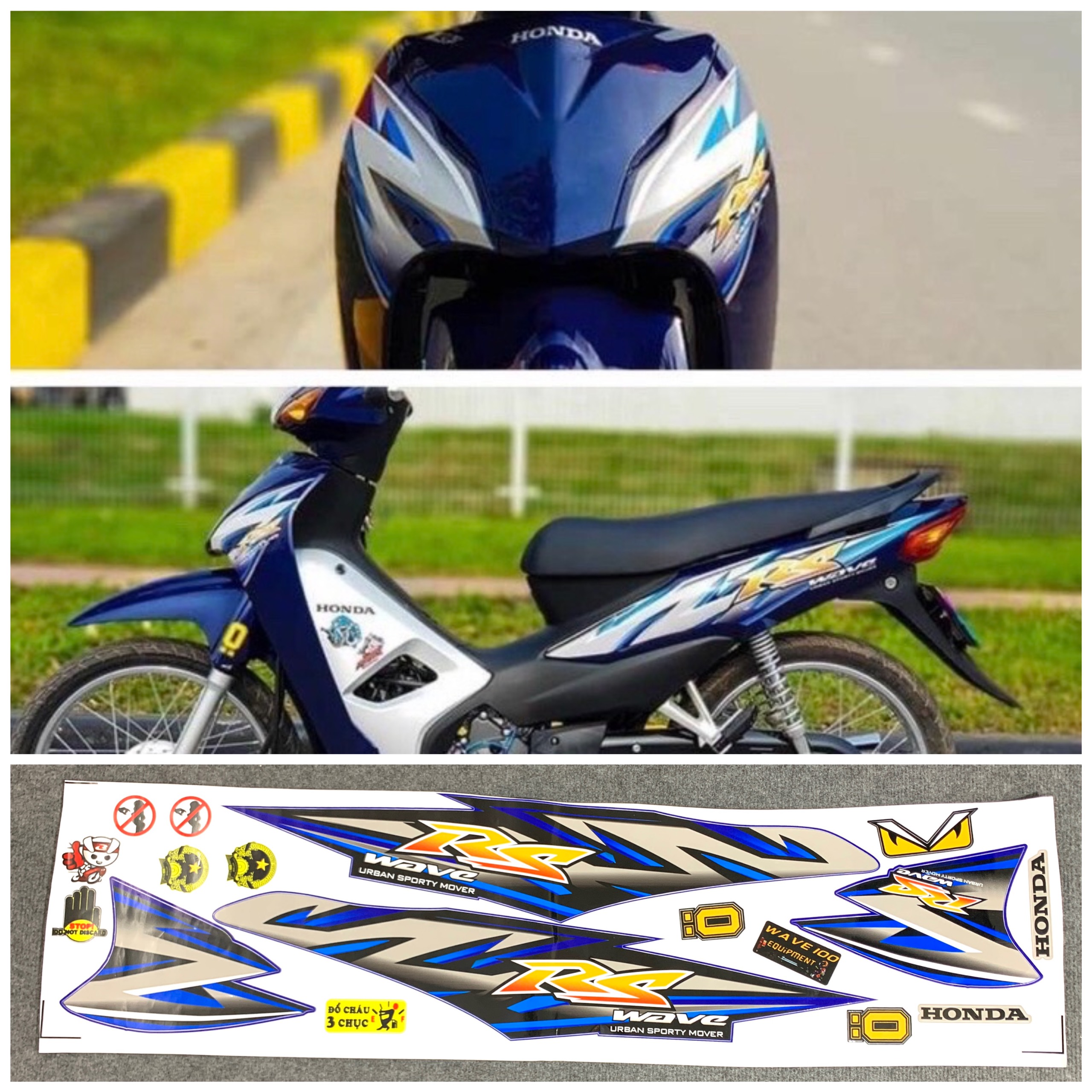 Loại 1] Tem Rời Wave A, RS 50cc-100cc 110cc Xanh Xám-Ảnh Thật