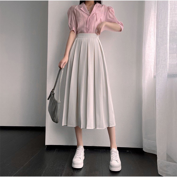[25-27/4 Hoàn tiền 15%]Chân Váy Midi Xếp Ly Dài m040