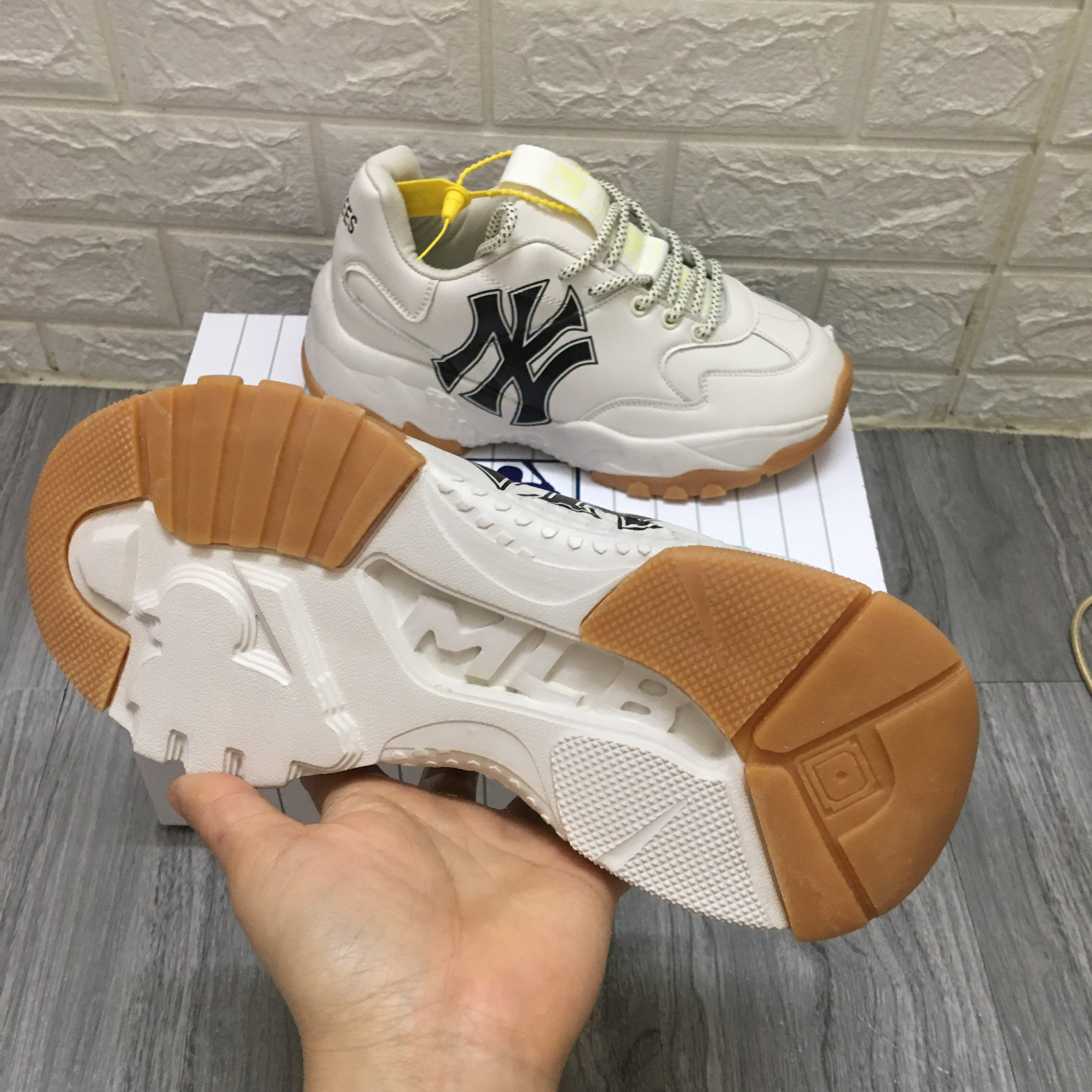 [TẶNG HỘP+BILL+TẤT] Giày MLB TRẮNG NY ĐEN ĐẾ NÂU