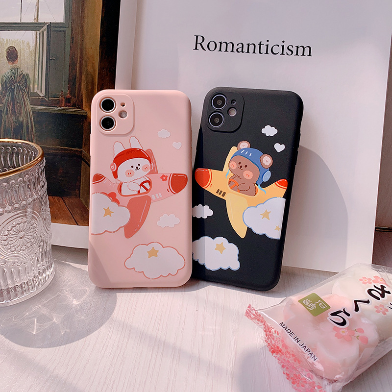 Ốp Lưng Silicon Màu Bảo Vệ CAMERA Bear Planes