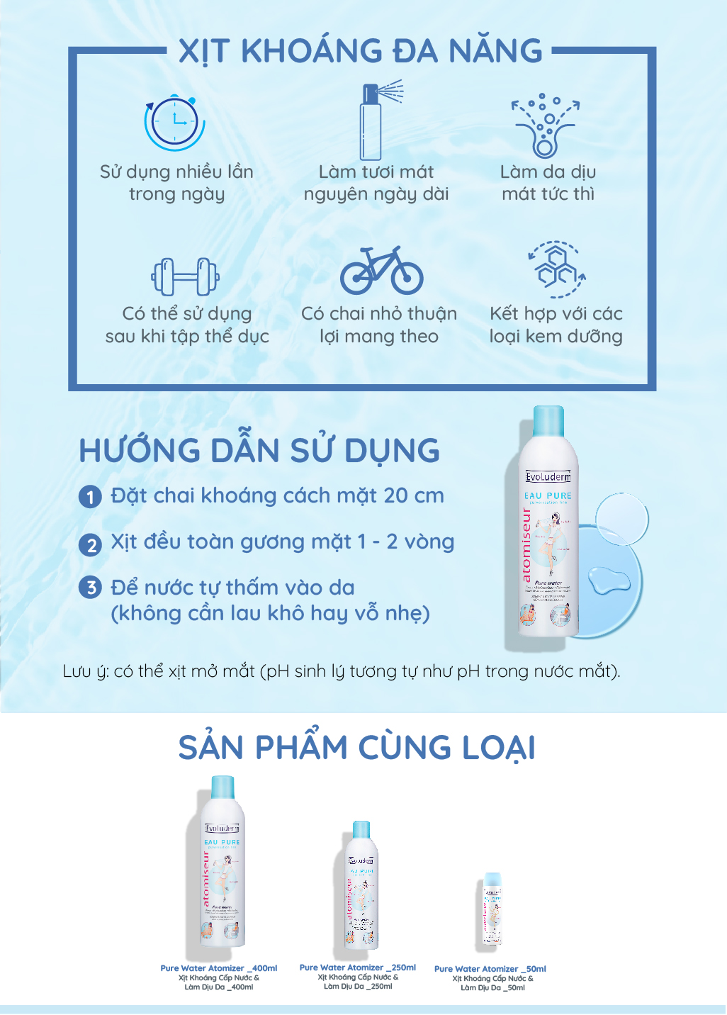 Xịt khoáng cấp ẩm làm dịu da Evoluderm 400ml