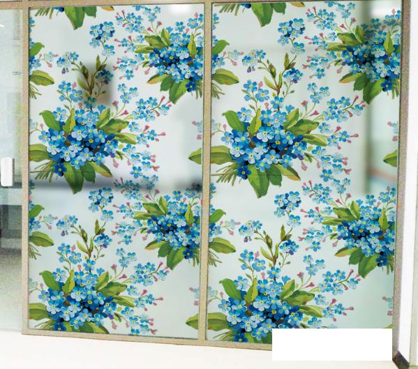 Decal dán kính cao cấp - Hoa Chùm Xanh ( 60x58cm )-DK7108